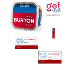 Burton Tabak Rot Giga Box 400g Eimer Sparset M + 2 Packungen King-Size Hülsen Deiner Wahl