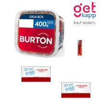 bSparset Tabak Burton Red Giga Box. Ein roter Eimer mit zwei King Size Hülsen deiner Wahl und Feuerzeug.