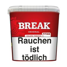 Eimer Tabak Break Original Rot Titan Box. Großer roter Eimer mit weißem Break Logo und Warnhinweis.