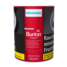Dose Feinschitt-Tabak Burton Original Rot. Rote Dose mit weißer Burton Aufschrift und Logo.