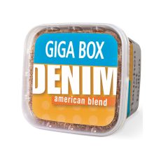 Eimer Tabak Classic Volume 4XL Giga Box. Großer gelber Eimer mit weißer Denim Aufschrift und Punkten.