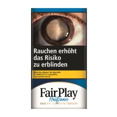 Pouch Feinschnitt-Tabak Fair Play Halfzware. Blau-weiße Packung mit Fair Play Logo und Halfzware Aufschrift.