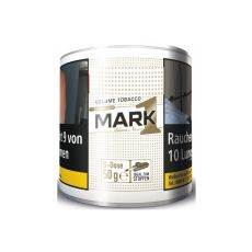 Dose Tabak Mark Adams No. 1 Volume Gold. Weiß-goldene Dose mit schwarz-goldenem Mark 1 Logo und Warnhinweis.