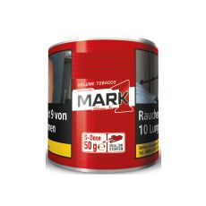 Dose Tabak Mark Adams No. 1 Volume Red. Rote Dose mit schwarz-rotem Mark 1 Logo und Warnhinweis.