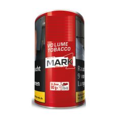 Dose Tabak Mark Adams No. 1 Volume Red. Rote Dose mit schwarz-rotem Mark 1 Logo und Warnhinweis.