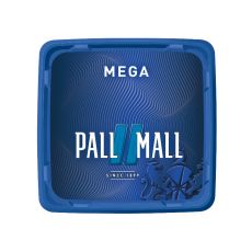 Dose Tabak Pall Mall Blau Mega Box. Blauer Eimer mit blauem Pausezeichen und weißer Pall Mall Aufschrift.
