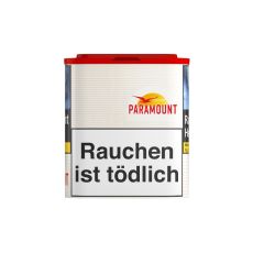 Dose Tabak Paramount Red. Weiße Dose mit rotem Paramount Logo mit Vogel und Sonne.