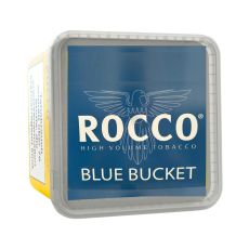 Eimer Tabak Rocco High Volume Blue Bucket-Box. Großer blauer Eimer mit weißer Rocco und Bucket Aufschrift.