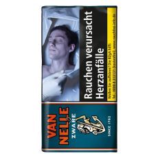 Pouch Tabak Van Nelle Zware. Blaugrünes Päckchen mit goldenem Anker und Frau und orangen Van Nelle Aufschrift.