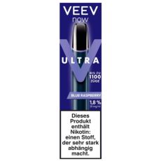Veev Now Ultra Einweg E-Zigarette Blueberry Raspberry. Dunkellila Packung mit Gerät und lila V und Veev Aufschrift.