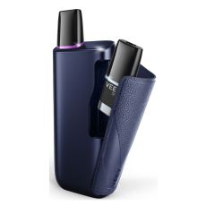 Dunkelblaue Veev One Plus E-Zigarette Navy mit aufklappbarem Gehäuse zur Pod Aufbewahrung und schwarzem Veev Pod.