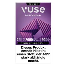 Packung Vuse Liquid Pods Dark Cherry. Lila Schachtel mit Kreis und weißer Vuse Aufschrift.