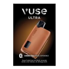 E-Zigarette Vuse Ultra Device Kit Copper. Bronzefarbendes Gerät mit schwarzem Mundstück und Batterieanzeige.