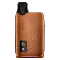 E-Zigarette Vuse Ultra Device Kit Copper. Bronzefarbendes Gerät mit schwarzem Mundstück und Batterieanzeige.