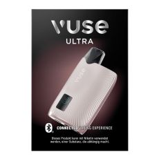 Packung E-Zigarette Vuse Ultra Device Kit Pearl Rose. Schwarze Schachtel mit blass rosa Vuse Gerät und Vuse Aufschrift.