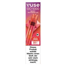 Packung Einweg E-Zigarette Vuse Go 1000 Berry Watermelon. Lila-rote Packung mit rotem Gerät.