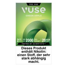 Packung Vuse Liquid Pods Green Apple. Grüne Schachtel mit Kreis und weißer Vuse Aufschrift.