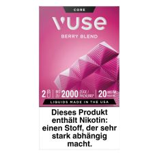 Packung Vuse Liquid Pods Berry Blend. Dunkelrosa Schachtel mit Quadraten und weißer Vuse Aufschrift.