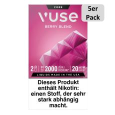 Packung Vuse Liquid Pods Berry Blend. Dunkelrosa Schachtel mit 5er Pack Bottom und weißer Vuse Aufschrift.