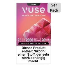 Packung Vuse Liquid Pod Berry Watermelon. Lila-rote Schachtel mit weißer Vuse Aufschrift und 5er Pack Bottom.