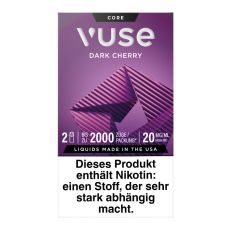 Packung Vuse Liquid Pods Dark Cherry. Lila Schachtel mit Kreis und weißer Vuse Aufschrift.