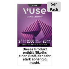 Packung Vuse Liquid Pods Dark Cherry. Lila Schachtel mit 5er Pack Bottom und weißer Vuse Aufschrift.