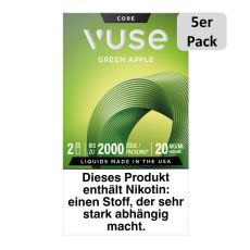 Packung Vuse Liquid Pods Green Apple. Grüne Schachtel mit 5er Pack Bottom und weißer Vuse Aufschrift.