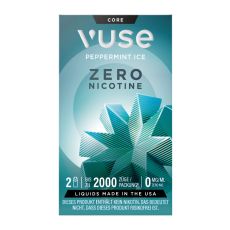 Packung Vuse Liquid Pods Peppermint Ice Zero. Türkise Schachtel mit Blume und weißer Vuse und Zero Aufschrift.