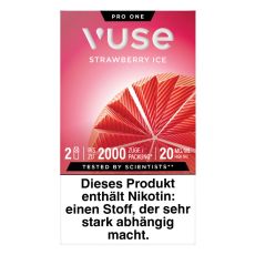 Packung Vuse Liquid Pods Strawberry Ice. Rote Schachtel mit Blume und weißer Vuse Aufschrift.