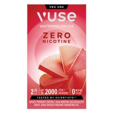 Packung Vuse Liquid Pod Watermelon Ice Zero. Hellrote Schachtel mit weißer Vuse Aufschrift und roter Blüte.