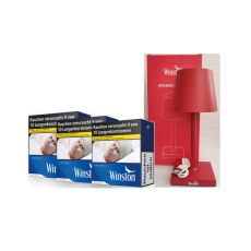 Sparset Winston Zigaretten Blue 6XL. Drei blaue Packungen mit Winston Tischlampe.