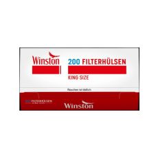 Packung Zigarettenhülsen Winston 200 King Size. Weiß-rote Packung mit rotem Winston Logo.