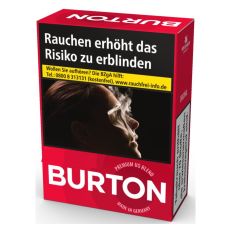 Schachtel Zigaretten Burton Original Rot XXL. Rote Packung mit weißem Burton Logo.