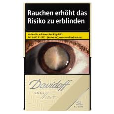 Schachtel Zigaretten Davidoff Gold SL-Line. Hellbeige Packung mit silbernen Davidoff Logo und Schriftzug SL-Line.