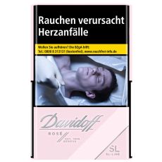 Schachtel Zigaretten Davidoff Rose SL-Line. Rosa Packung mit silbernen Davidoff Logo und Schriftzug SL-Line.