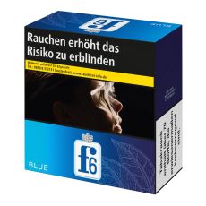 Schachtel Zigaretten f6 Blue 7XL. Große blaue Packung mit weiß-blauem f6 Logo.