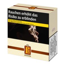 Schachtel Zigaretten f6 Original 7XL. Große beige-braune Packung mit gelbem f6 Logo.