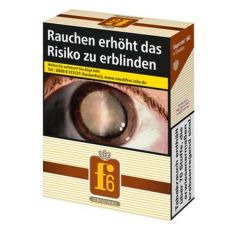 Schachtel Zigaretten f6 Original 2XL. Beige-braune Packung mit gelbem f6 Logo.