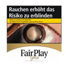 Schachtel ZIgaretten Fair Play Gold Hercules. Weiß-goldene Packung mit schwarzem FairPlay Logo.