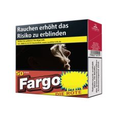 Packung Zigaretten Fargo Die Rote. Große rote Schachtel mit weiß-rotem Fargo Logo und gelben Botton.