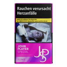 Schachtel John Player Special Zigaretten Slims. Pinke Packung mit weißem JPS Logo.