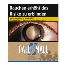 Schachtel Zigaretten Pall Mall Authentic blau Xtra. Braune Packung mit blauen Pausezeichen und weißem Pall Mall Logo.