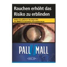 Schachtel Zigaretten Pall Mall blau Giga. Dunkelblaue Packung mit hellblauen Streifen und weißem Pall Mall Logo.