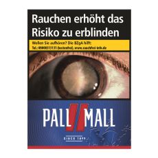 Schachtel Zigaretten Pall Mall rot XXL. Dunkelblaue Packung mit roten Streifen und weißem Pall Mall Logo.