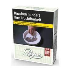 Schachtel Pepe Zigaretten Fine Green 3XL. Blassgrüne Packung mit weißem Pepe Logo.