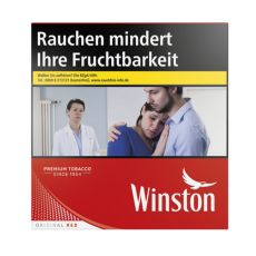 Schachtel Zigaretten Winston Red 6XL. Große Rote Packung mit weißem Winston Logo und Adler.