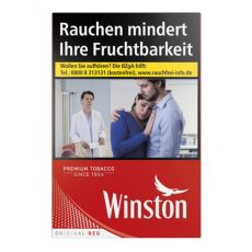 Schachtel Zigaretten Winston Red L. Rote Packung mit weißer Winston Aufschrift und Vogel.