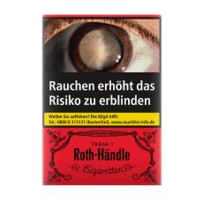 Schachtel Zigaretten Roth-Händle ohne Filter. Weinrote Packung mit schwarzem Roth-Händle Logo.