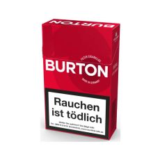 Schachtel Zigarillos Burton Original Rot L. Rote Packung mit weißer Burton Aufschrift und Logo.