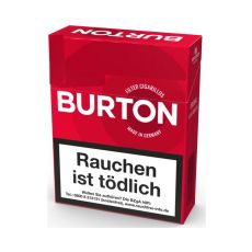 Schachtel Burton Zigarillos Original Rot XL. Große rote Packung mit weißer Burton Aufschrift und Logo.